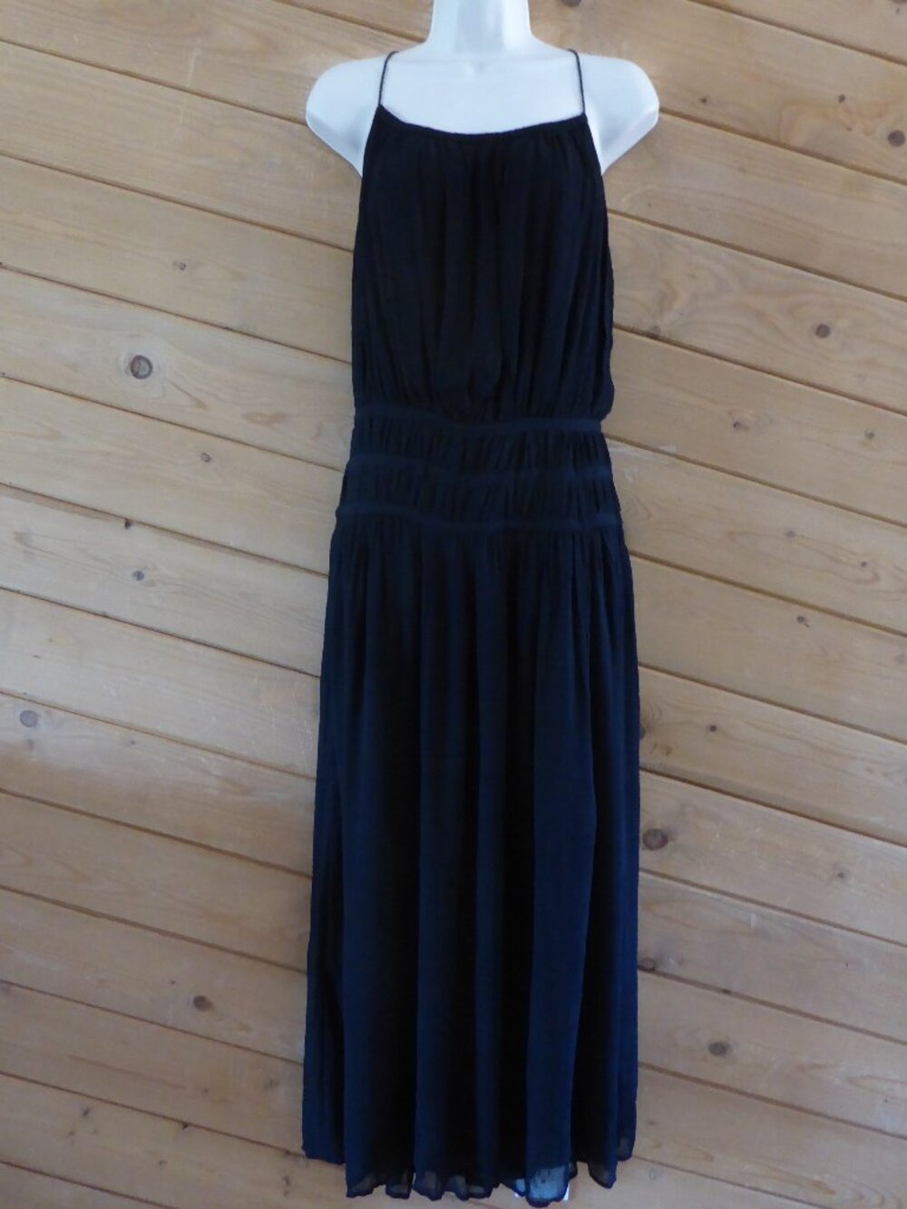 Frame Black Spaghetti Strap Smocked Gathered Waist Maxi Dress Medium